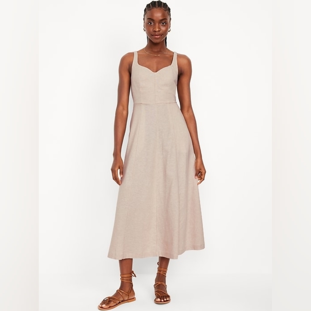 NWT - Old Navy Linen Blend Fit & Flare "Flax Linen" Midi Dress - Size XL Tall